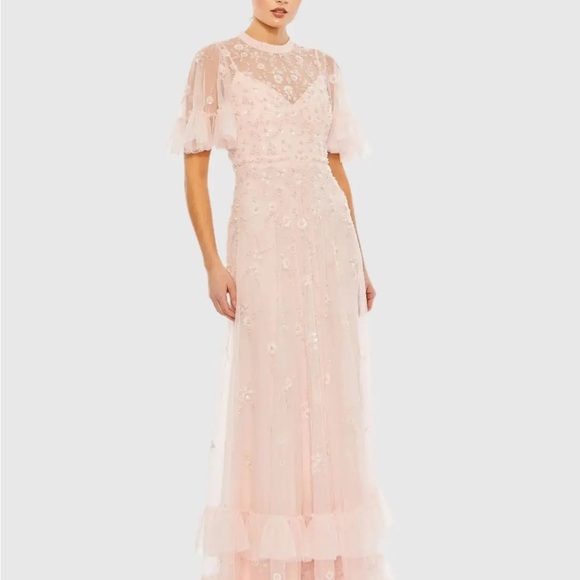 NWT Mac Duggal [ 18 ] 9199 Floral Embellished Flutter Sleeve A Line Gown 9223